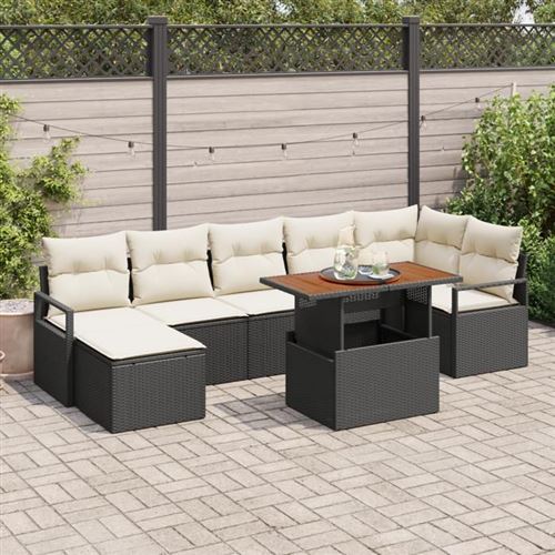 Vidaxl Noir Ensemble De Canapé De Jardin 8 Pièces Avec Coussins Poly Rotin Acacia, Canapé De Jardin 2 Places Avec Coussins 3349739 - Image 2