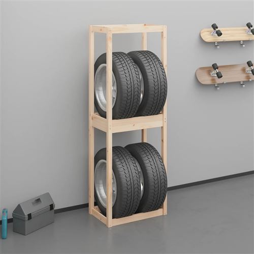 Non Communiqué Marron Vidaxl Porte-Pneus, Étagère À Pneus Avec Rangement, Support De Pneus Garage Entrepôt Atelier, Moderne, 63X40x180 Cm Bois De Pin Massif