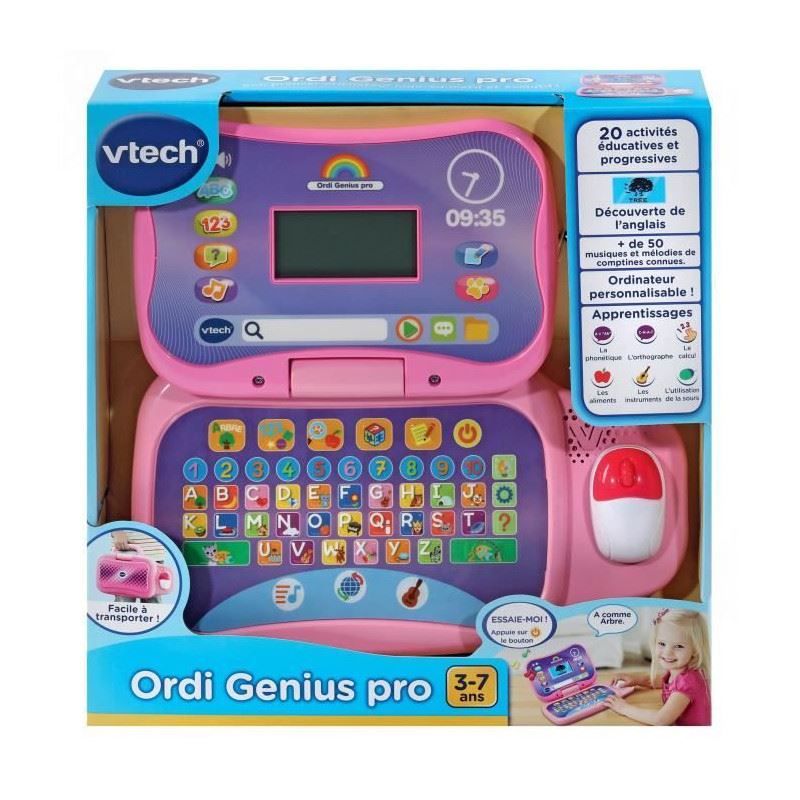 Ordinateur éducatif VTECH ORDI GENIUS PRO NOIR pour enfants de 3 à 7 ans  avec souris et 20 activités incluses