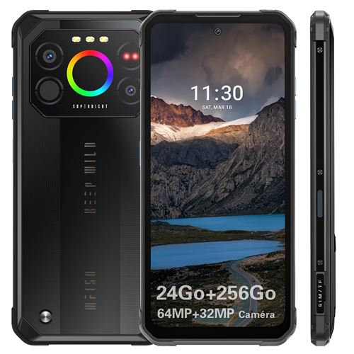 IIIF150 Air1 Ultra+ Smartphone Robuste 6,8 FHD+, 12Go + 256Go 7000mAh 64MP Caméra Helio G99 Téléphone Portable Double SIM 4G - Noir