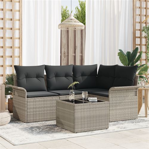 Non Communiqué Gris Ensemble De Canapés De Jardin 5 Pièces Avec Coussins Poly Rattan