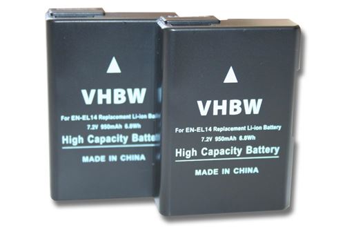 Vhbw 2x Batterie compatible avec Nikon D3100, D3200, D3300, D3400 appareil photo digital reflex APRN (950mAh, 7,2V, Li-ion) avec puce d'information