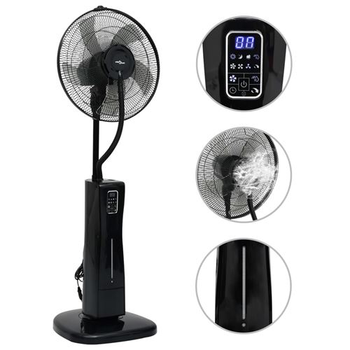 Ventilateur brumisateur sur pied et télécommande Noir
