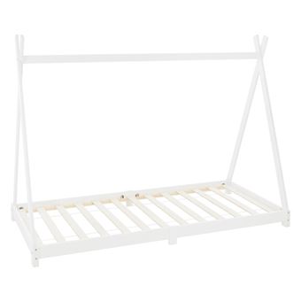 Lit Enfant Tipi 80x160 Cm Rose - Bois Massif Avec Sommier à Lattes, Lit Tente Indien Pour Fille Garçon 3-9 Ans, Design Scandinave