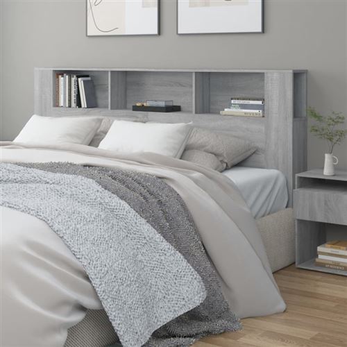 vidaXL Armoire de Tête de Lit Murale Meuble de Chambre à Coucher Tête de Lit avec Rangement Accessoire de Lit Double Sonoma Gris 200x18,5x104,5 cm
