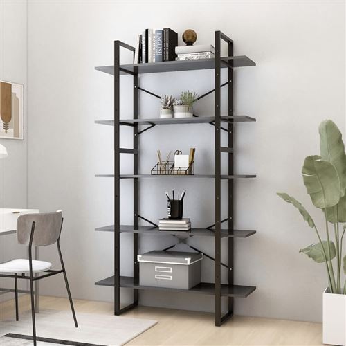 Vidaxl Gris Bibliothèque À 5 Niveaux - Image 3
