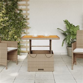 Table à Thé Vidaxl En Résine Tressée Gris Et Bois Acacia - 45x45x40cm - Pour Jardin Ou Terrasse - Résistante Aux Intempéries