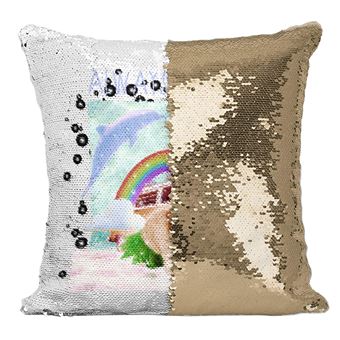 Fabulous Housse de Coussin à Sequin - Paillettes Doré Always Friday Chat surrealiste [40 x 40 cm] - 1