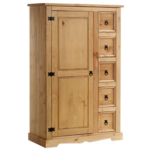 Buffet apothicaire en pin TEQUILA style mexicain, 1 portes et 5 tiroirs