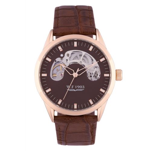 Montre Homme W.F 1903 à Quartz Cadran burgundy 42 mm Et Bracelet Rose Gold En PU WFS18098