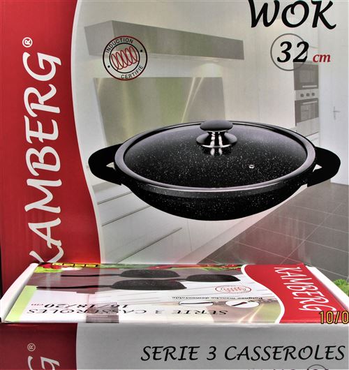 3 casseroles manche amovible et wok 32 cm, induction, antiadhésive, Kamberg