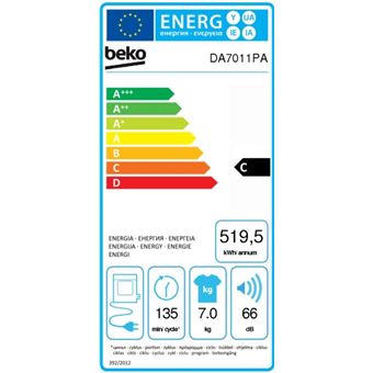 Beko DA7011PA - Sèche-linge - largeur : 59.7 cm - profondeur : 58.4 cm - hauteur : 85.6 cm - chargement frontal - blanc