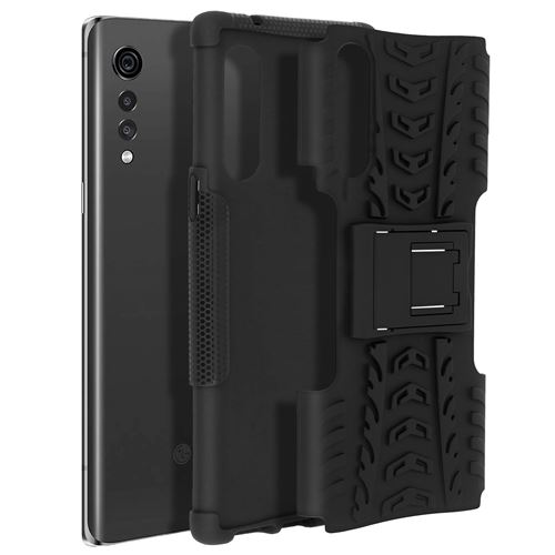 Avizar Coque pour LG Velvet Protection Bi-matière avec Béquille Support Noir