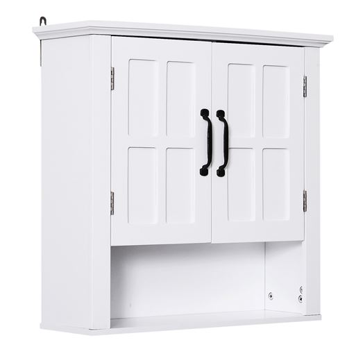 Armoire haute murale de salle de bain ou WC placard 2 portes 2 étagères niche dim. 60L x 20l x 58H cm MDF panneaux particules blanc