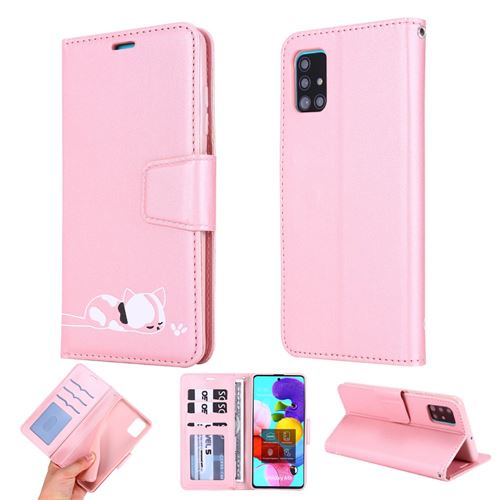 Etui en PU motif de chat empreinte rose pour votre Samsung Galaxy A51 SM-A515