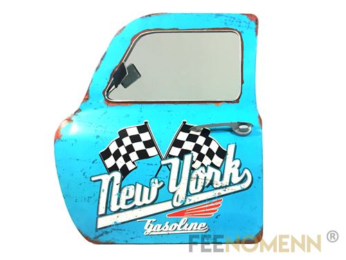 FÉENOMENN miroir déco 3d - applique murale vintage en métal - porte / portière new york bleu gasoline (46x42cm)