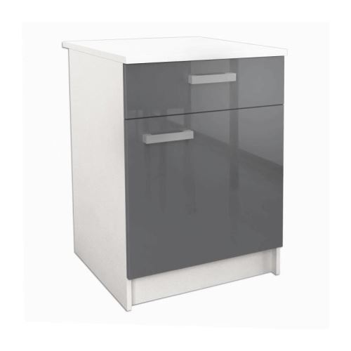 START Meuble bas de cuisine L 60 cm avec plan de travail inclus - Gris Brillant