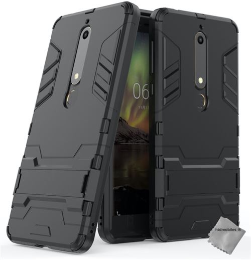Housse etui coque rigide anti choc pour Nokia 6.1 (2018) avec verre trempe - NOIR