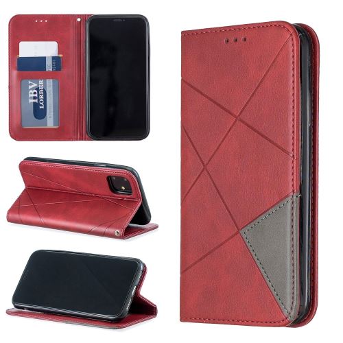 Etui en PU motif géométrique avec fentes pour cartes rouge pour votre Apple iPhone XR (2019) 6.1 pouces