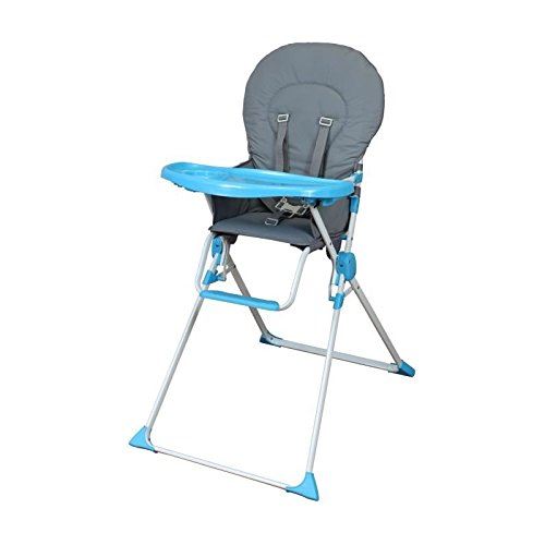 BAMBIKID Chaise Haute Fixe - Gris & Turquoise