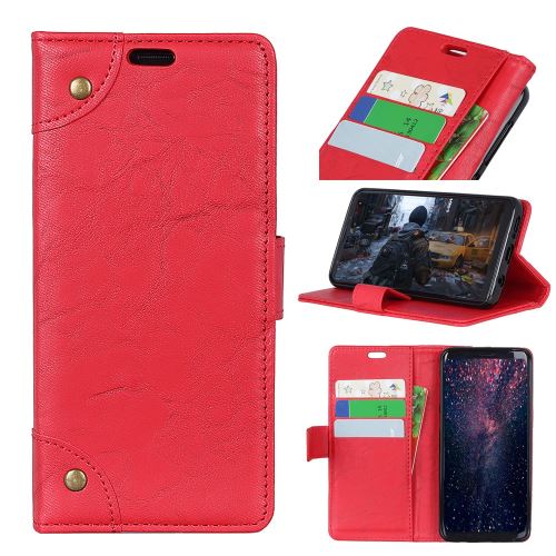 Etui en PU décor rivet flip de style rétro rouge pour votre Samsung Galaxy J6 Plus/J6 Premium