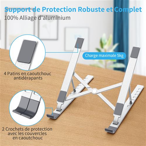 Support pour Ordinateur Portable Pc Quanguang Réglable en Aluminium,  Compatible avec Les MacBook Air/Pro, Dell XPS, HP, Lenovo et Plus 10-15,6  Pouces