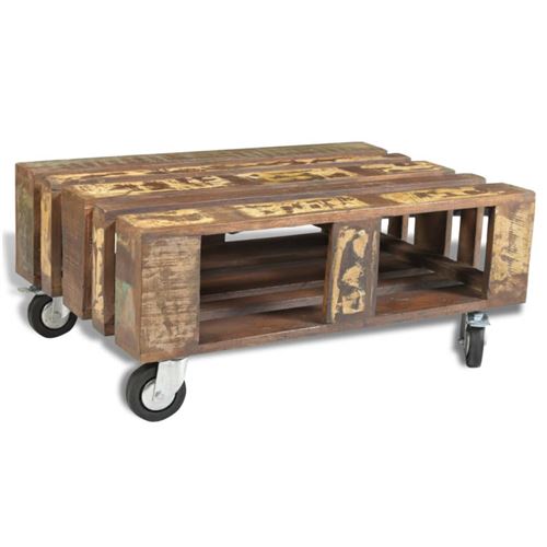 vidaXL Table basse avec 4 roulettes Bois recyclé