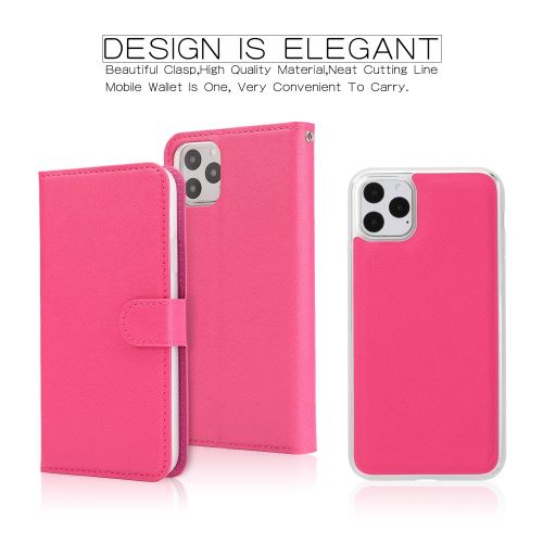 Etui en PU + TPU amovible rose pour votre Apple iPhone 11 Pro Max 6.5 pouces