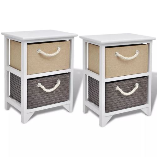 Meelady Tiroir à 2 niveaux Armoire de rangement en bois Avec des bacs en tissu durable Paniers en osier Chambre à coucher Meubles d'unité Étagères de rangement pour chambre Entrée,Couloir, Salon 2 Pcs