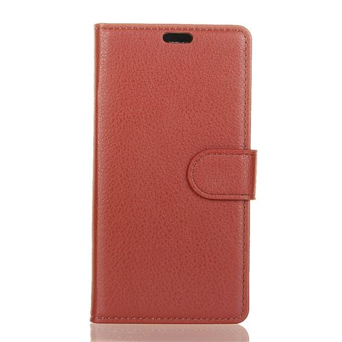 Etui en PU litchi marron pour votre OnePlus 6