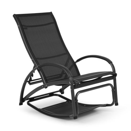 Blumfeldt Beverly Wood Chaise longue de jardin à bascule - Transat Bain de soleil pliable - aluminium noir