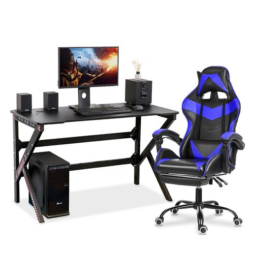 bureau de jeu Gaming Insma avec éclairage LED et télécommande avec chaise de jeu réglable 150 degrés bleu