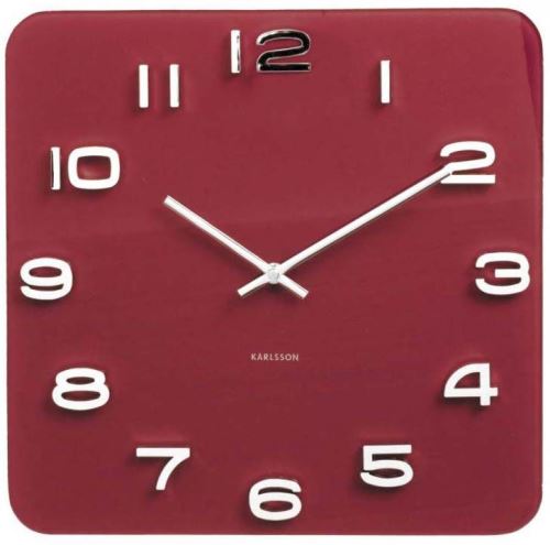 Karlsson - Horloge carrée vintage en verre 35 cm Bordeaux