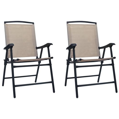 Vidaxl Chaises De Jardin Pliables Lot De 2 Textilène Taupe - Image 3