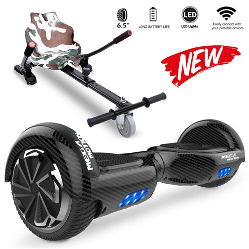 Mega Motion Pack de Hoverboard 6.5 Pouces noir carbonne et hoverkart camouflage,Gyropode, Skateboard électrique Bluetooth Robuste