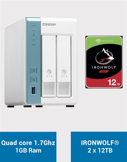 QNAP TS-231K Serveur NAS IRONWOLF 24To (2x12To)
