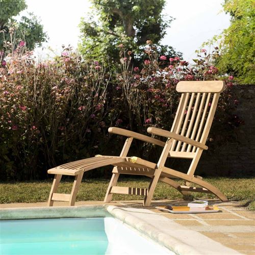 Chaise longue de jardin en bois teck brut