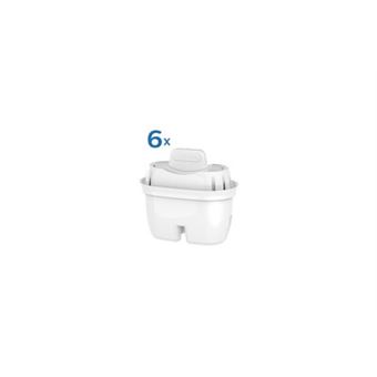 Pack de 6 filtres pour carafes filtrantes Philips gamme Mayflower. Réduit la teneur en micro plastique, chlore, calcaire, métaux lourds et autres PFOA. Débit de filtration de l'eau 0,3 litre / mn. Compatible Brita Maxtra +