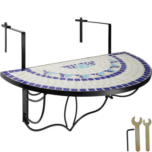 TecTake Table de balcon rabattable 75 x 65 x 62 cm - blanc/bleu