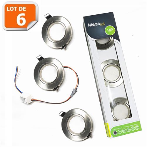 Lot de 6 spots encastrables LED amovibles Argentés 2W - Equivalent 40W - Mega Led CLI-RS40WP3
