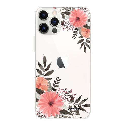 Coque pour iPhone 12/12 Pro souple transparente Fleurs roses Motif Ecriture Tendance [Evetane®]