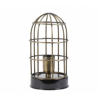Lhéritier Du Temps Lampe Carandira à Poser Luminaire Façon Cage à Oiseau Eclairage 1 Ampoule Deco Electrique En Fer Patiné Bronze Et Noir 14x25cm