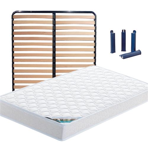 Altobuy - chypre - Pack Matelas + Lattes 140x200 + Pieds - Blanc