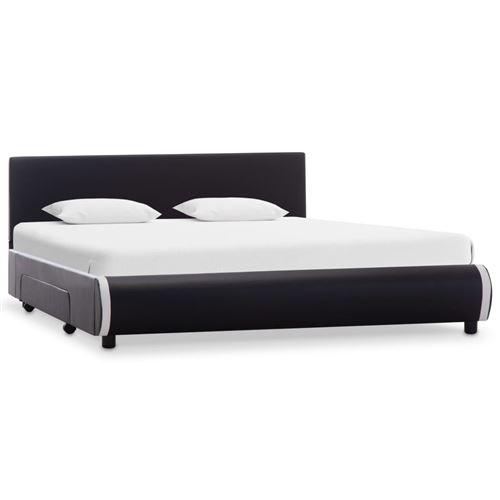 vidaXL Cadre de lit avec tiroirs Noir Similicuir 160x200 cm