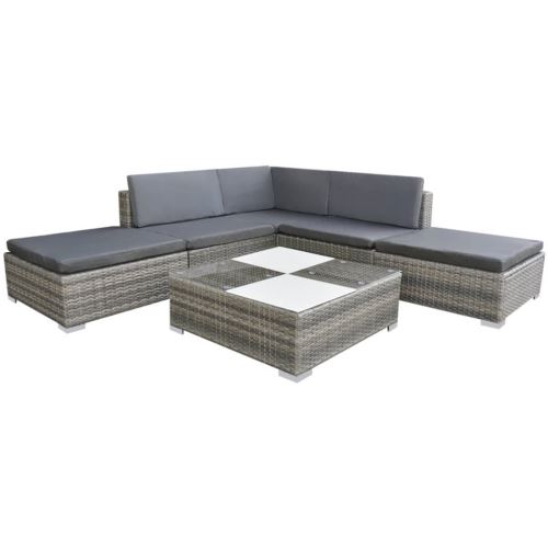 Salon de jardin 6 pcs ALLTHEMEN Ensemble canapé et table basse de jardin avec coussins Résine tressée-Gris