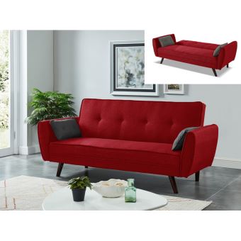 Canape Convertible Clic Clac 3 Places En Tissu Yanis Rouge