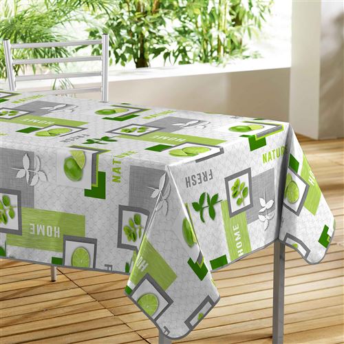 nappe rectangle 140 x 240 cm pvc Toile cirée Lemon green