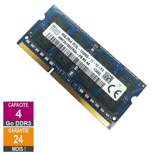Barrette Mémoire 4Go Ram Ddr3 Hynix Hmt351S6Efr8A-Pb So-Dimm Pc3L-12800S 2Rx8 641369-001