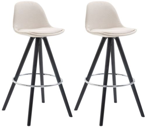 Lot de 2 Tabourets de Bar Franklin Tissu avec pieds ronds , Bois de chêne Noir/Crème