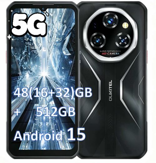 Smartphone OUKITEL WP55 Pro 5G 6.6"" 48GB RAM + 512GB , 11000mAh, IP68/IP69K Noir